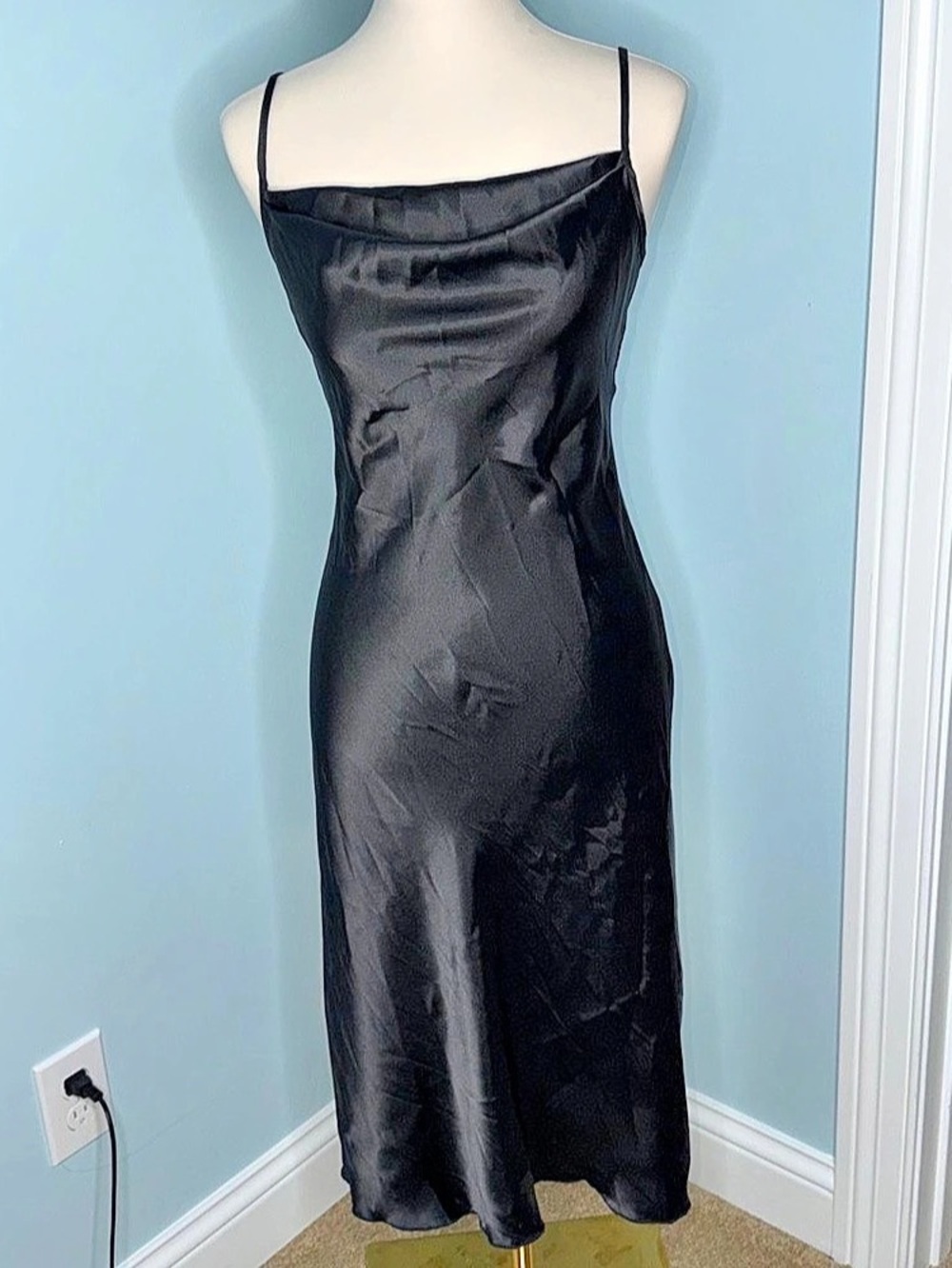 bebe Black Satin-Style Midi Dress Size XS NWT